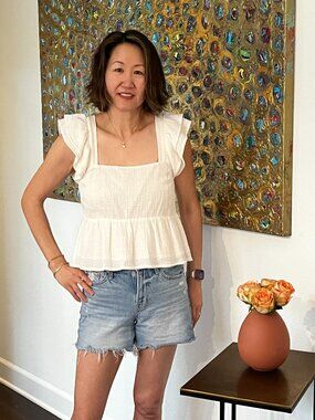 JS71 White Gauze Flutter top